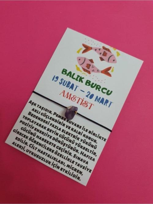 Sertifikalı Balık Burcu Ametist Doğal Taşlı Ip Burç Bilekliği