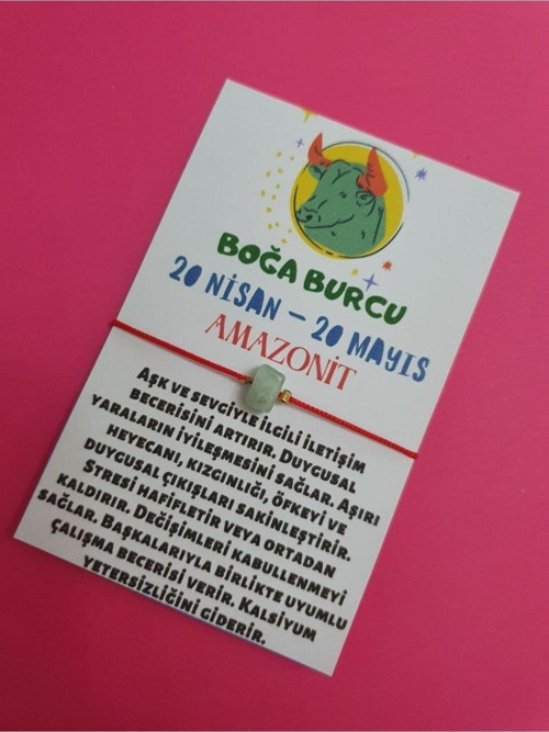 Boğa Burcu Amazonit Doğal Taşlı İp Burç Bilekliği