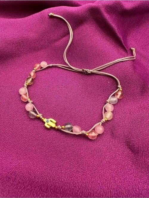Pembe Kuvars Doğal Taş Tasarım Bileklik El Yapımı Asansörlü Kilit Sistemi