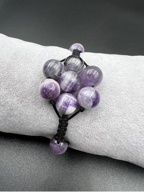 Ametist Doğal Taş Bileklik Asansörlü Kilit Sistemi El Yapımı Bileklik