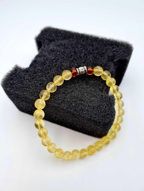 Doğal Sitrin Taşı & Kehribar Bileklik 6 MM