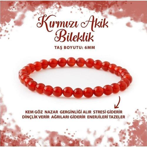 Sertifikalı Kırmızı Akik Doğal Taş Bileklik 6mm