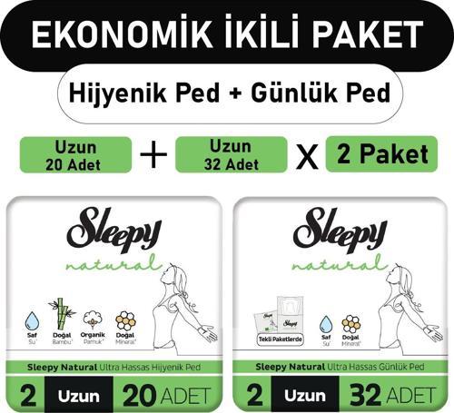 Natural Ultra Ped Uzun 20 Adet + Uzun Günlük Ped 32 Adet x2 Paket