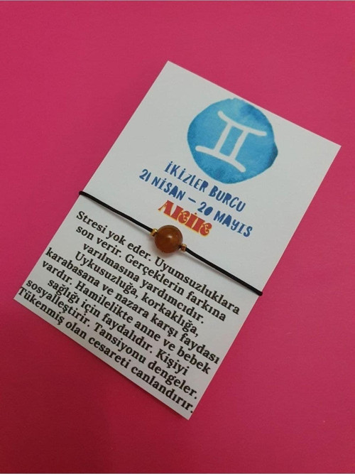 İkizler Burcu Akik Doğal Taş İp Burç Bilekliği