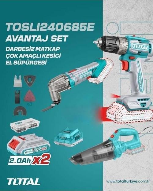 TOSLI240685E Matkap+Çok Amaçlı Kesici+El Süpürgesi 3'lü Set