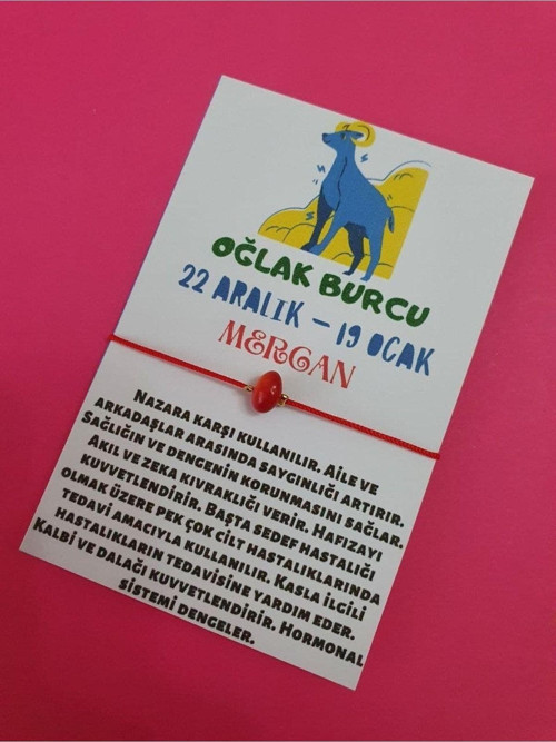 Oğlak Burcu Mercan Doğal Taşlı İp Burç Bilekliği