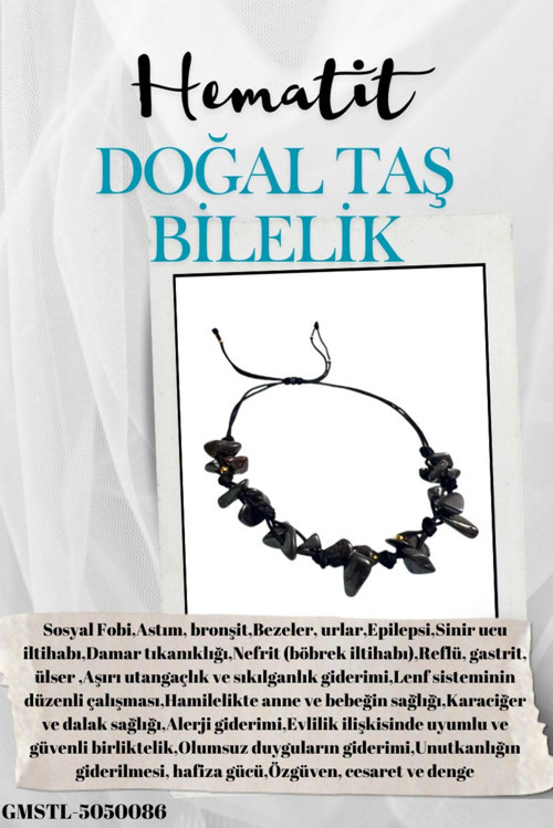 Sertifikalı Doğal Taş Hematit Bileklik Özel Tasarım El Yapımı Asansör Kilit Sistemi