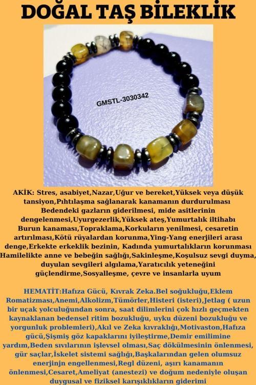Orijinal Doğal Taş Bileklik Akik Hematit Sürpriz Hediyeli