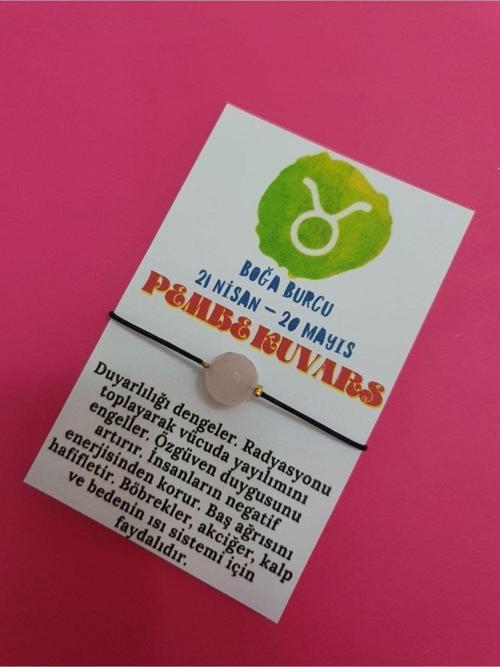 Boğa Burcu Pembe Kuvars Doğal Taş İp Burç Bilekliği