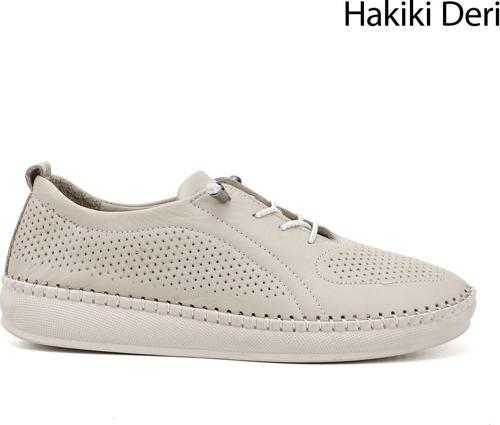 Kadın Bej Lastik Bağcıklı Hakiki Deri Comfort Ayakkabı