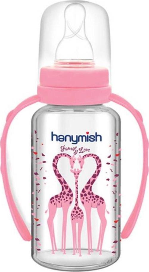 Hanymısh Kulplu Cam Biberon 125 Ml No:1 (0-6 Ay) Pembe
