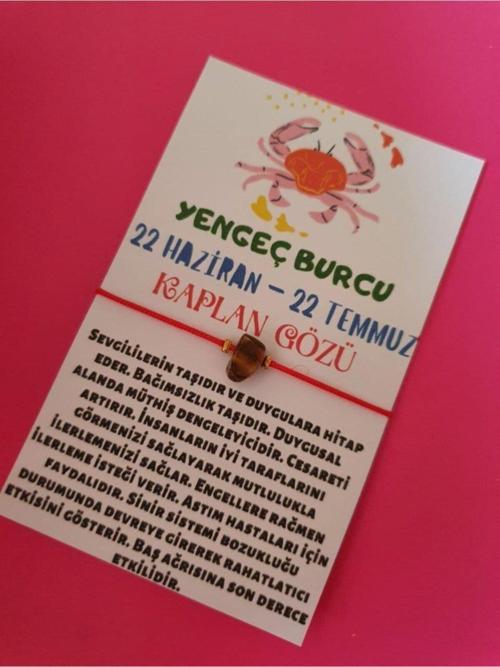 Sertifikalı Yengeç Burcu Kaplan Gözü Doğal Taşlı Ip Burç Bilekliği