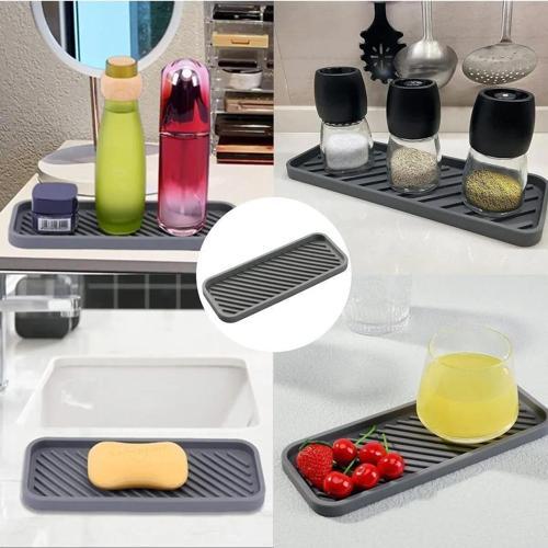 Gri Renk Silikon Yağdanlık Yağlık Sirkelik Altlığı Organizer Sunumluk Sabunluk Altlığı 23x10 Cm