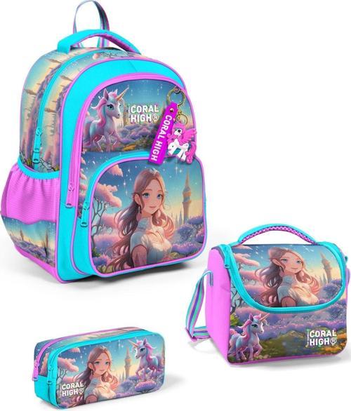 Kids Turkuaz Pembe Anime Kız Desenli 3’lü Okul Çanta Seti SET0114420
