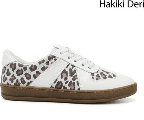 Kadın Beyaz Lastik Bağcıklı Hakiki Deri Sneaker