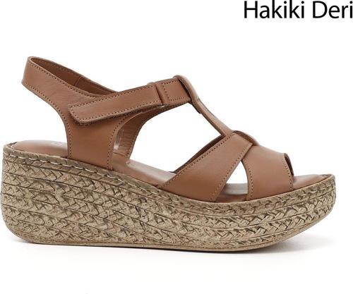 Kadın Taba Antik Cırt Bantlı Dolgu Tabanlı Hakiki Deri Sandalet