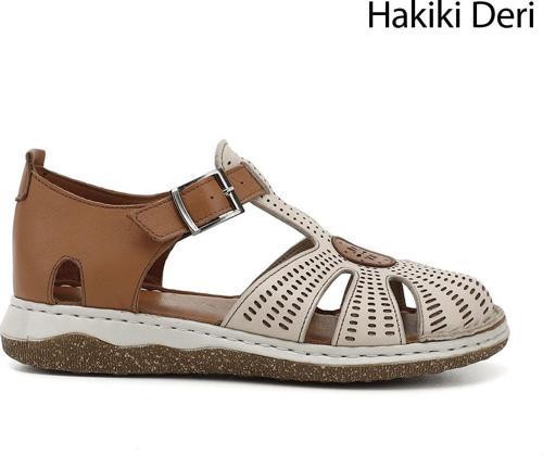 Kadın Bej Hakiki Deri Dolgu Taban Sandalet