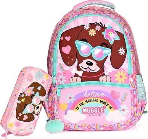 9008 Cute Dog Ilkokul Sırt Çantası Kalemlikli Set Pembe