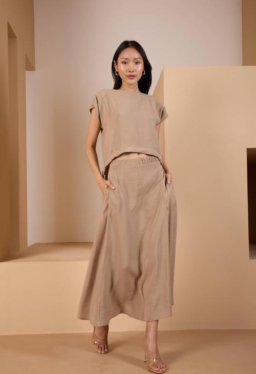 Vizon Salaş Kesim Beli Lastikli Dokuma Etek