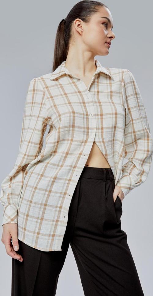 Kadın Vizon Ekoseli Regular Dokuma Gömlek