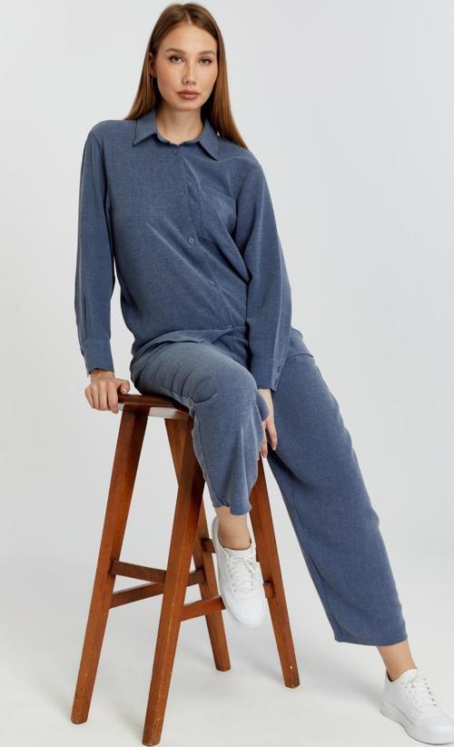 Kadın İndigo Casual Salaş Kalıp Gömlek 