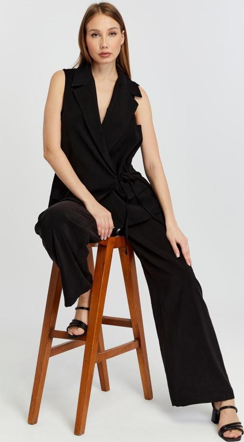 Siyah Geniş Paça Dokuma Pantolon