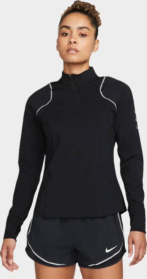 Dri Fit ADV Running Division 1/4 Zip Kadın Yarım Fermuarlı Reflektörlü Koşu Antrenman Sweatshirt Siyah