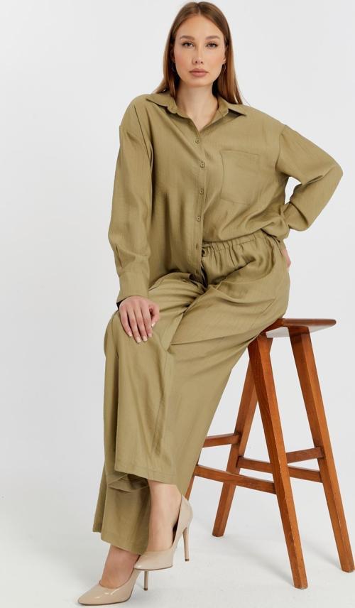 Kadın Haki Casual Oversize/Geniş Kalıp Gömlek