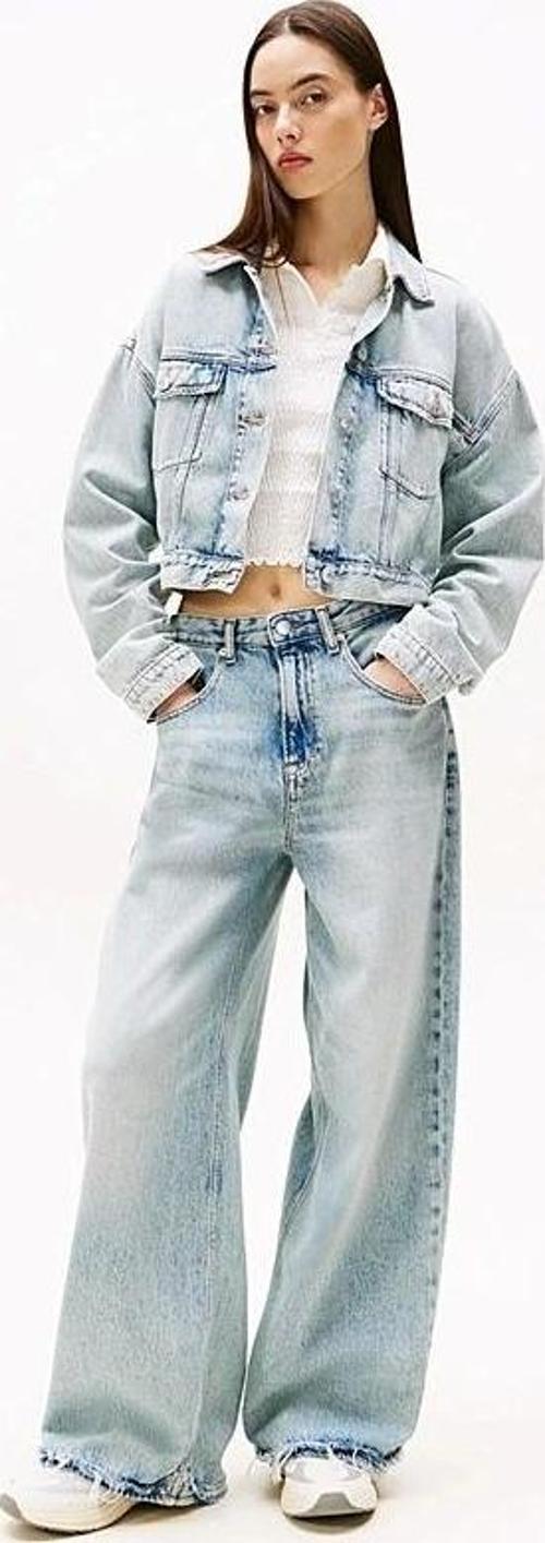 Kadın Açık Mavi Oversize Crop Denim Ceket