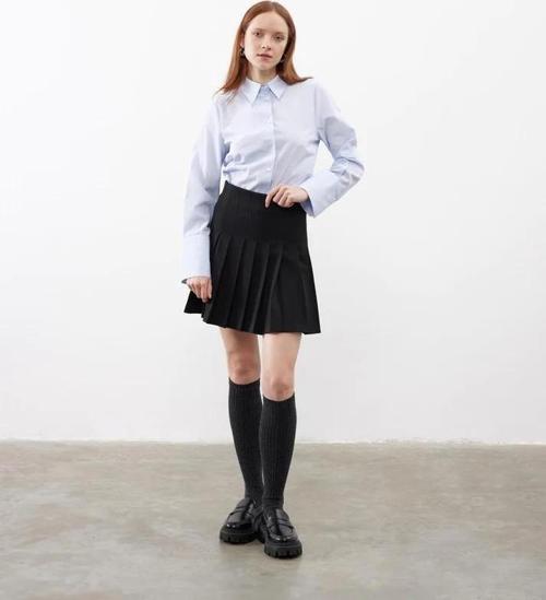 Pileli Mini Etek Siyah