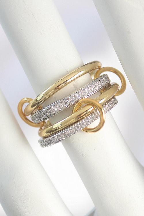 Pirinç Gold Renk Zirkon Taşlı Halka Detaylı Kadın Yüzük - TJ-BYK3752