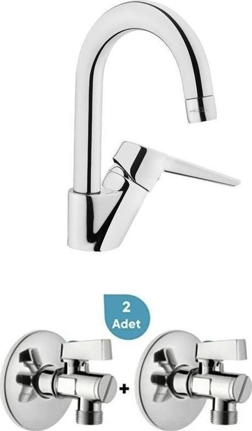 Solid S Kuğu Lavabo Bataryası + 2'li Ara Musluk Set