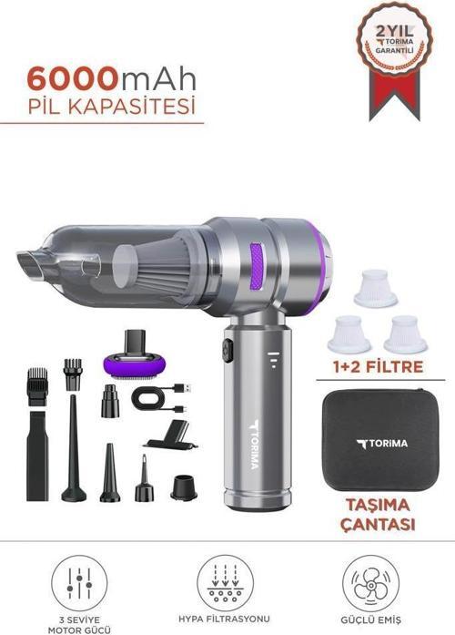 HL-121 Mor Üflemeli Şarjlı Araç Mini EL Süpürgesi 16.000PA Emiş Güçlü 4İN1 Araba Süpürgesi