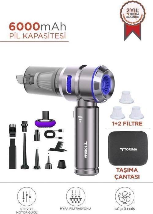 HL-121 Mavi Üflemeli Şarjlı Araç Mini EL Süpürgesi 16.000PA Emiş Güçlü 4İN1 Araba Süpürgesi