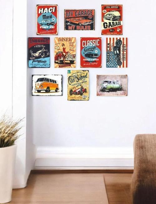 Zamanda Yolculuk: Retro Otomobil Temalı 10 Adet (13cmx17cm) MDF Tablo ile Nostaljiyi Yakala! Kafe, İş Yeri, Ev Dekorasyo