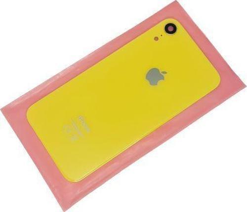 iPhone XR Arka Pil Kapak Kamera Lensli (Yazılı Cam) SARI