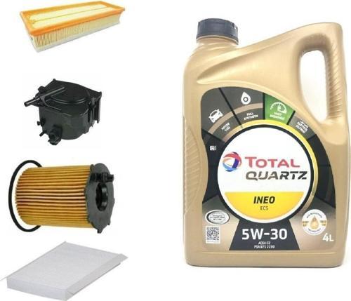 Citroen C5 1.6 Dizel Yağ Bakım Seti + Quartz Ineo Ecs 5W-30 Partiküllü Motor Yağı 4 L