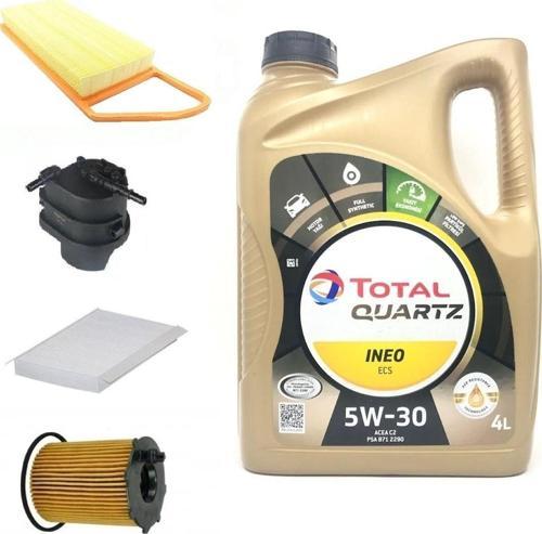 Peugeot 206 1.4 Dizel Yağ Bakım Seti + Quartz Ineo Ecs 5W-30 Partiküllü Motor Yağı 4 L