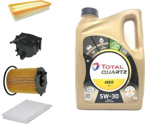 Citroen C4 1.6 Dizel Yağ Bakım Seti + Quartz Ineo Ecs 5W-30 Partiküllü Motor Yağı 4 L