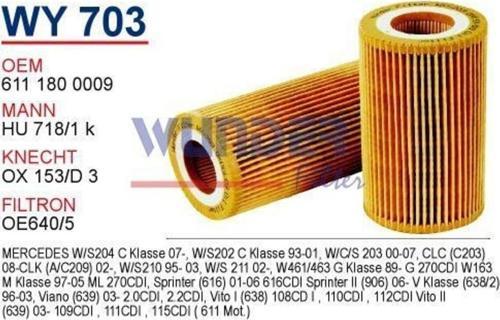 Wy703 Yağ Filtresi - Mercedes C220 - C270 - E220 - E270 Cdı - Vıto - Ml270 Uyumlu