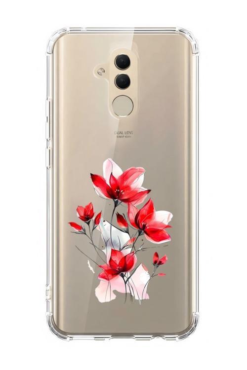 Zeynoiletişim Huawei Mate 20 Lite Uyumlu Kırmızı Çiçek  Desenli Silikon Kılıf