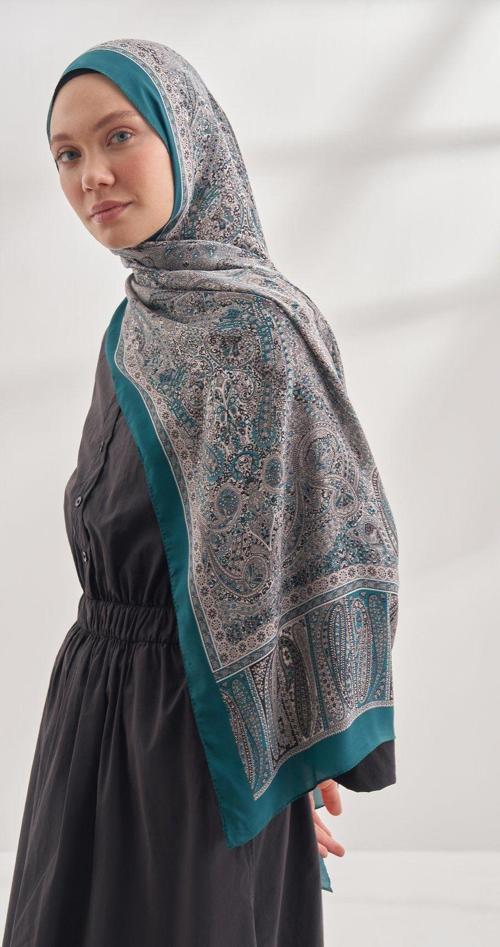 Ethnic Vual Vintage Desen Zümrüt Yeşili Rengi Şal