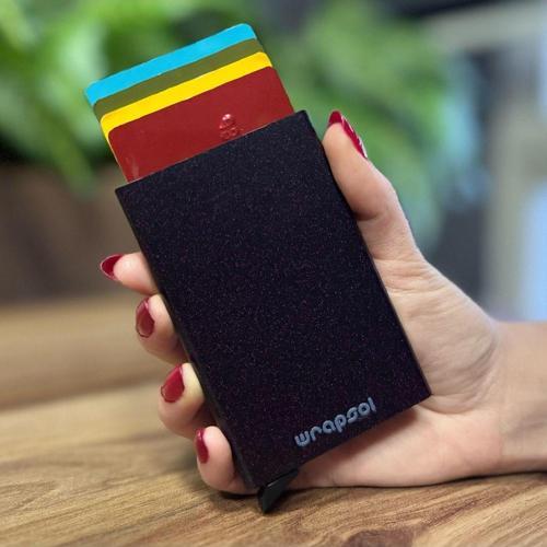 Mekanizmalı Kartlık Rfid Korumalı Alüminyum Otomatik Mekanizmalı Kredi Kartlık Mor Simli Siyah