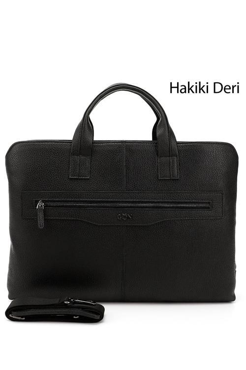 Unisex Siyah Hakiki Deri Notebook Ve Evrak Çantası