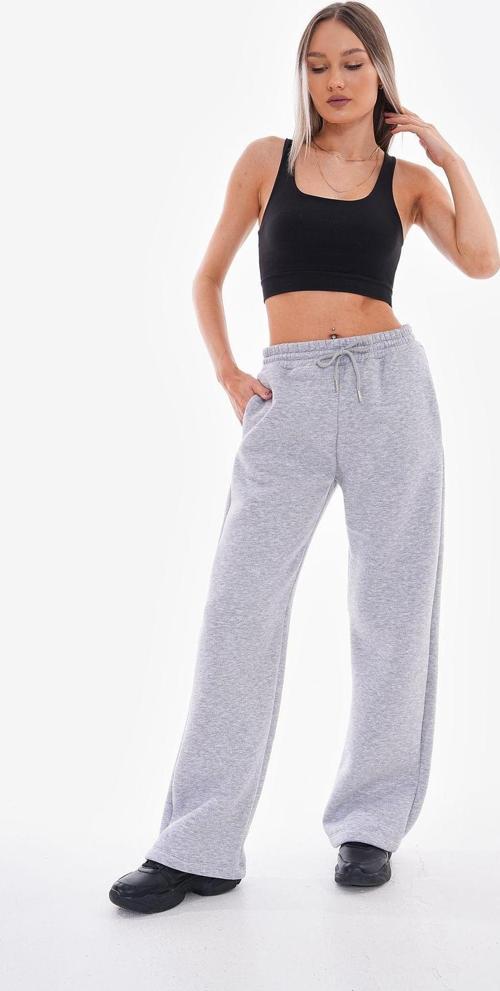 Gri Şardonlu Kalın 3 Iplik Rahat Kalıp Bol Paça Kadın Eşofman Altı