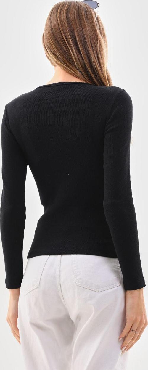 Siyah Fitted/Vücuda Oturan Bisiklet Yaka Fitilli Esnek Örme Body