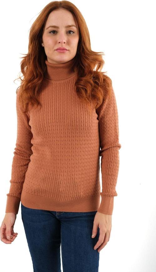 Kiremit %100 Organik Pamuk Balıkçı Yaka Saç Örgülü Triko Kazak Örme Bluz