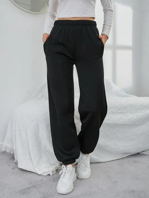 Siyah Kışlık Kalın Içi Polarlı Lastikli Paça Basic Jogger Eşofman Altı