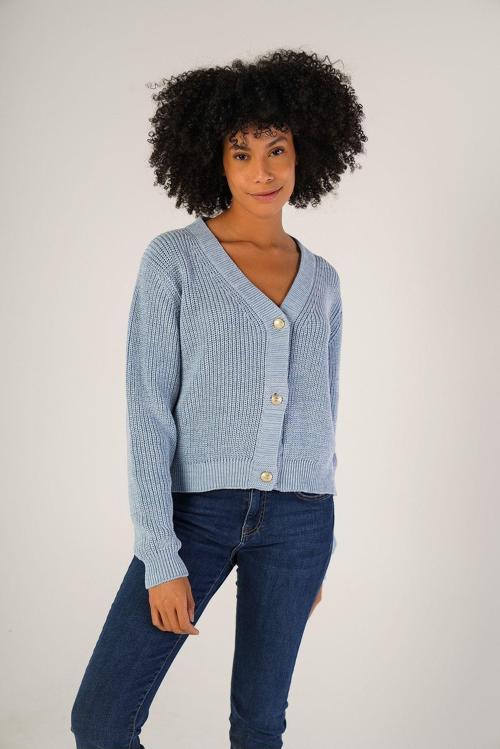 Mavi Kadın Selanik Örgü V Yaka %100 Pamuk Hırka