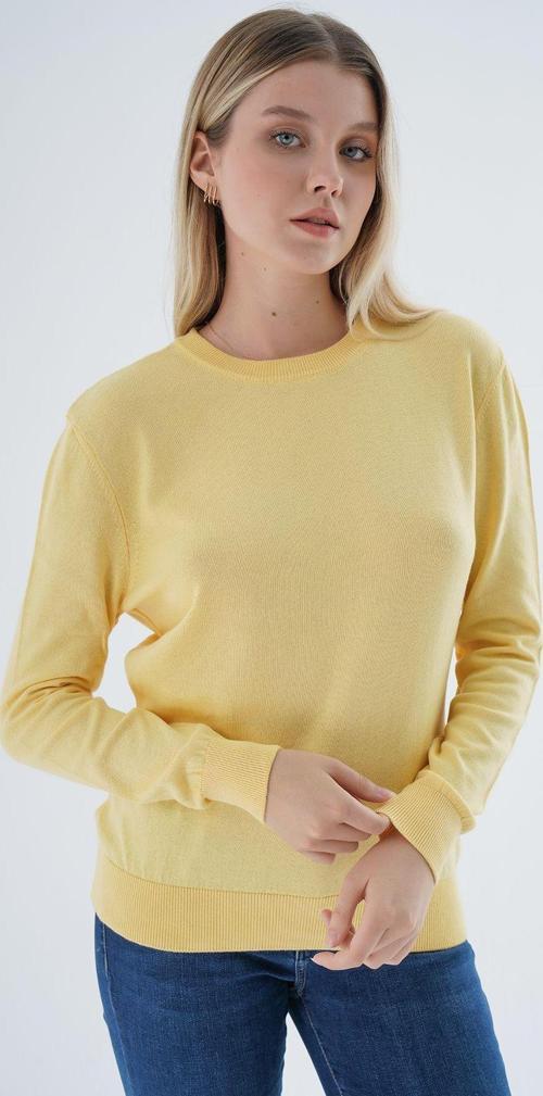 Sarı %100 Organik Pamuk Bisiklet Yaka Triko Kazak Bluz Trıst-6101